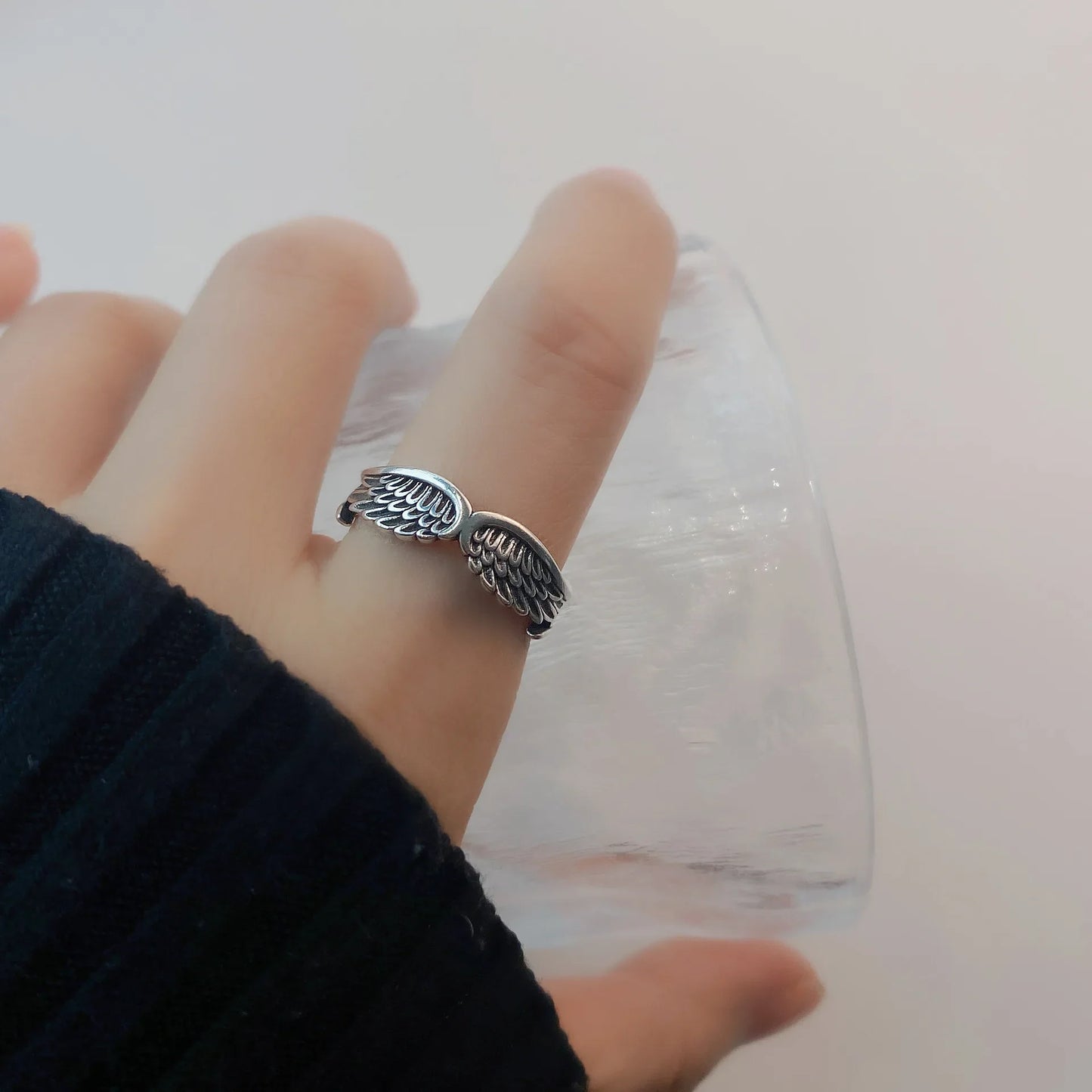 Silberne Engel Flügel Verstellbarer Ring