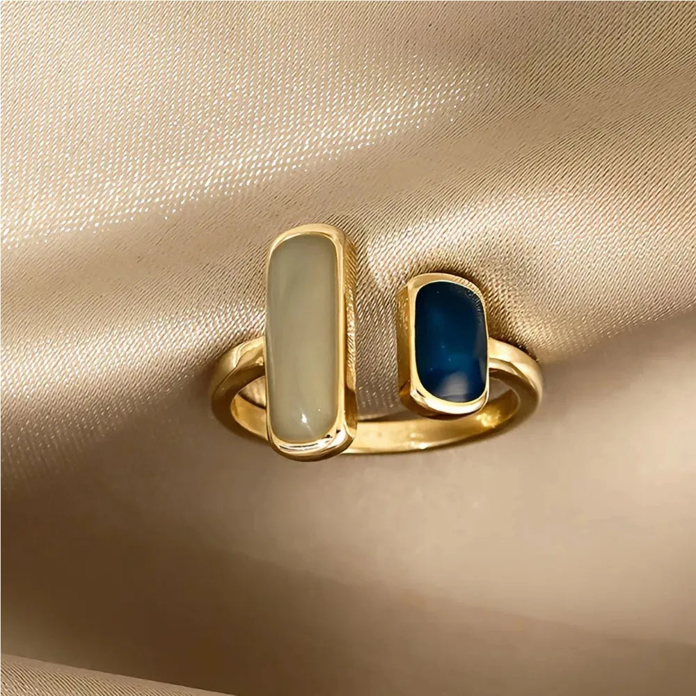 Doppelter Edelstein verstellbarer Offener Ring