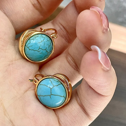 Elegante Vintage Geometrische Türkis Stecker Ohrringe
