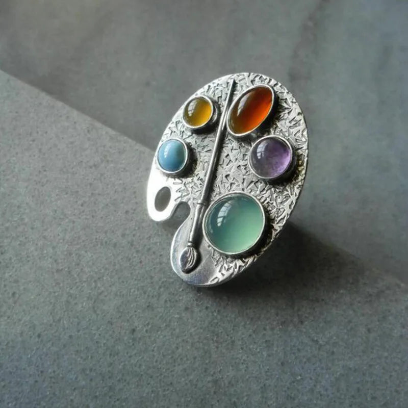 Künstlerpalette Multicolor Edelstein Verstellbarer Ring