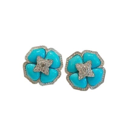 Elegante Silberblaue Blumenohrringe