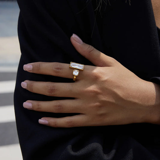 Geometrischer Baguette Duo Offener Ring