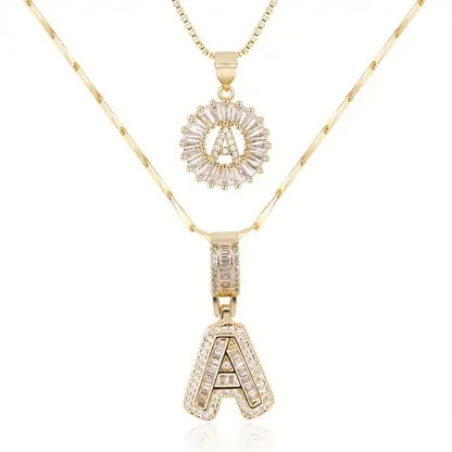 Elegantes Goldbuchstaben-Initial-Halsketten-Set