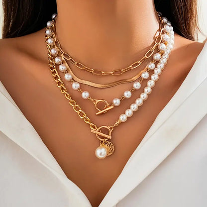 Vintage Perlen- und Gold-Schlangenkette Set