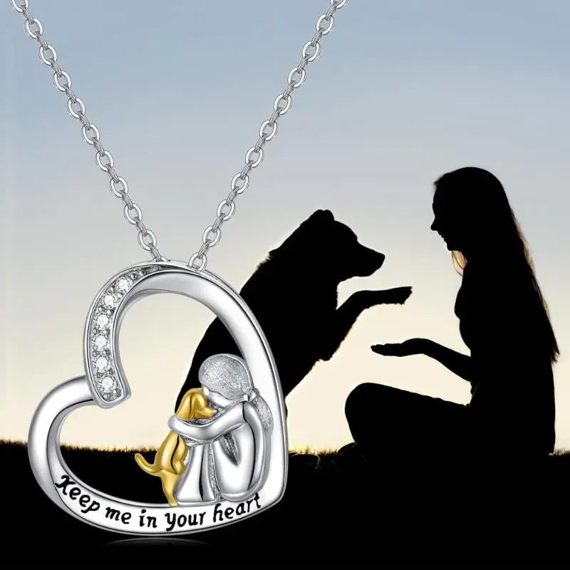925 Sterling Silber Halskette – Herz- und Hundedesign mit Zirkonia