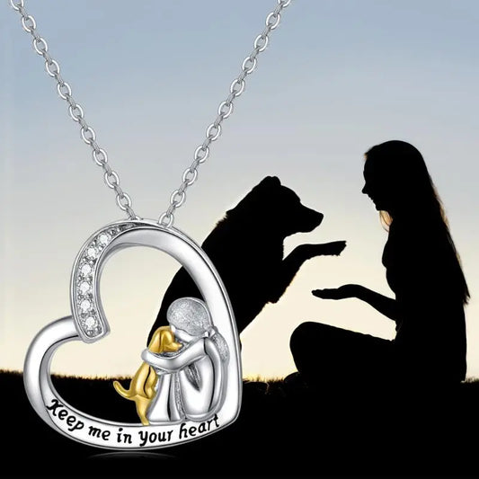 925 Sterling Silber Halskette – Herz- und Hundedesign mit Zirkonia