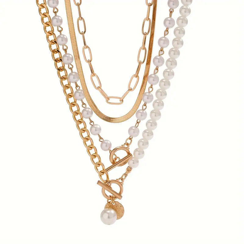 Vintage Perlen- und Gold-Schlangenkette Set