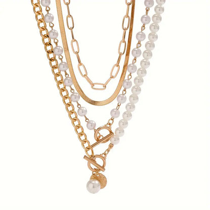 Vintage Perlen- und Gold-Schlangenkette Set