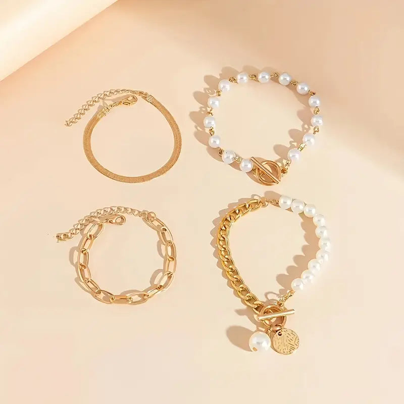 Elegantes 4-teiliges Goldarmband-Set