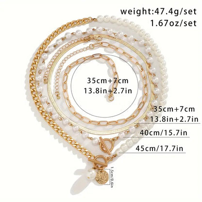 Vintage Perlen- und Gold-Schlangenkette Set