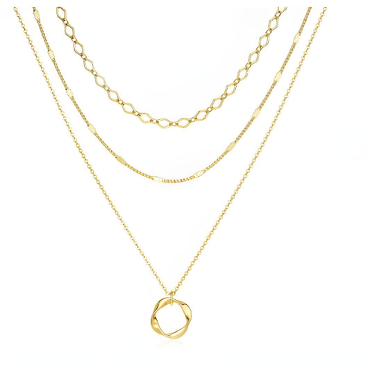 Chic Offene Kreis Drei-Reihen Gold Halskette