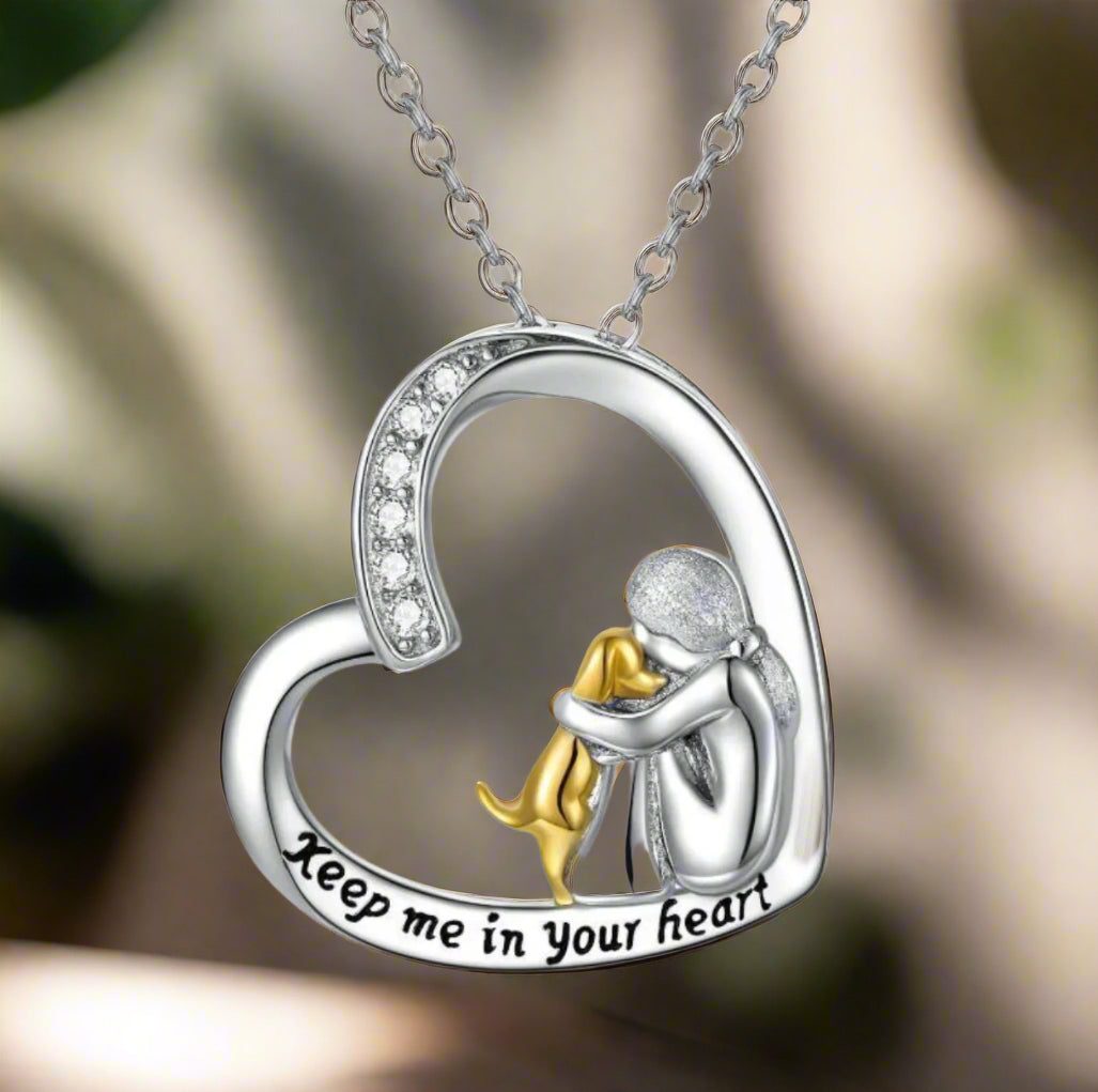 925 Sterling Silber Halskette – Herz- und Hundedesign mit Zirkonia