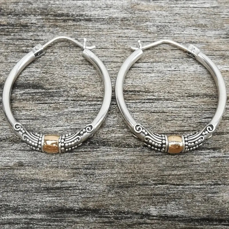 Vintage Silber Geätzte Muster Creolen