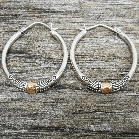 Vintage Silber Geätzte Muster Creolen