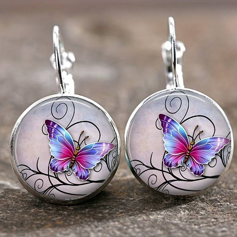Vintage Runde Kristall Schmetterling Ohrringe
