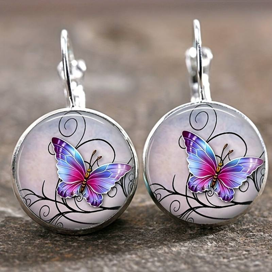 Vintage Runde Kristall Schmetterling Ohrringe