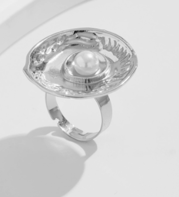 Silberner Orbit Perlen verstellbarer Ring