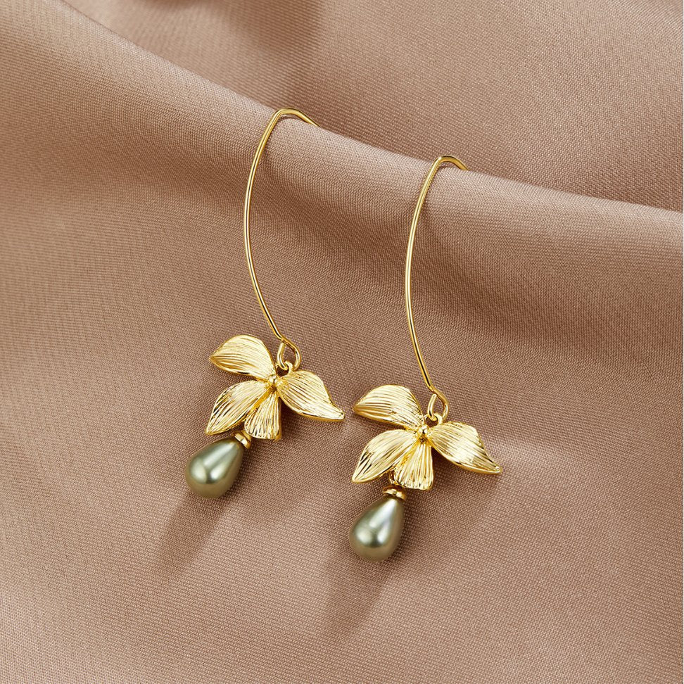 Jade Perle & Blüten Tropfen Ohrringe