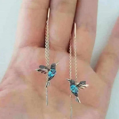Goldene Kolibri-Threader-Ohrringe mit Kristallen