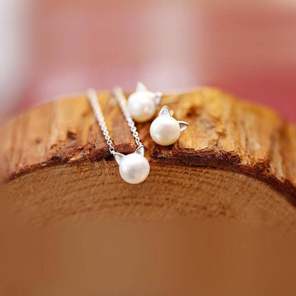 Schöne Perlenkatze Halskette mit Bonus Ohrringen + Ring