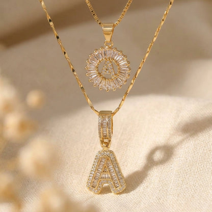 Elegantes Goldbuchstaben-Initial-Halsketten-Set