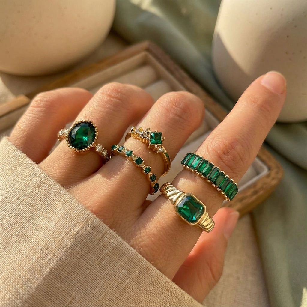 Zarina Exquisites Smaragd-Goldring-Set