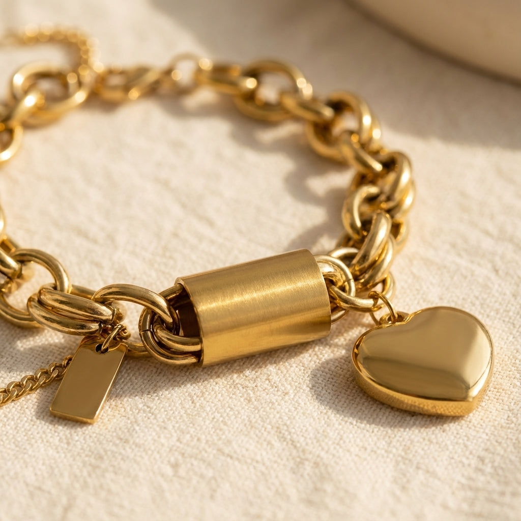 Elegantes Herzförmiges Gold Chunky Armband
