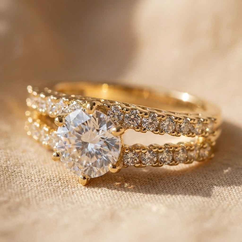 Elegantes Ewiges Strahlen Goldring-Set