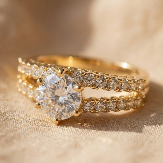 Elegantes Ewiges Strahlen Goldring-Set
