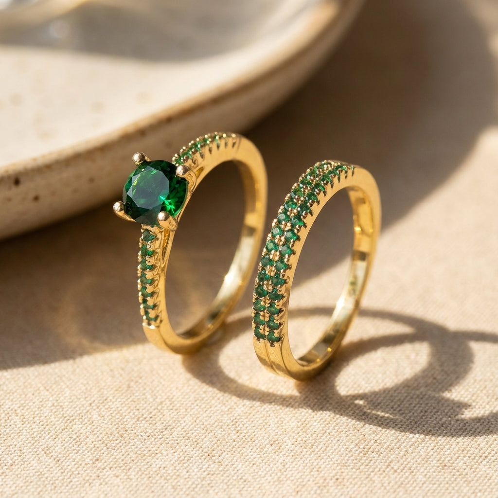 Serena Smaragd Duo Ring Gold Set