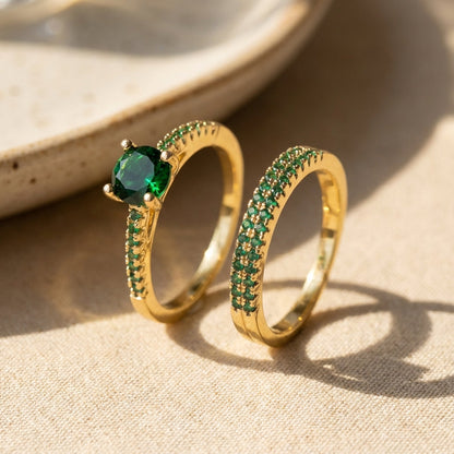Serena Smaragd Duo Ring Gold Set