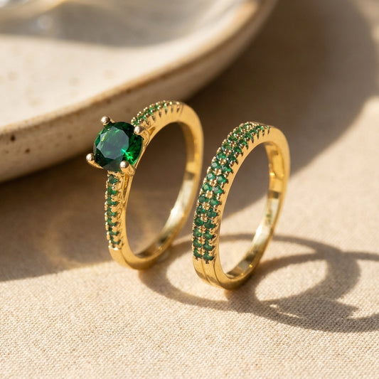 Serena Smaragd Duo Ring Gold Set