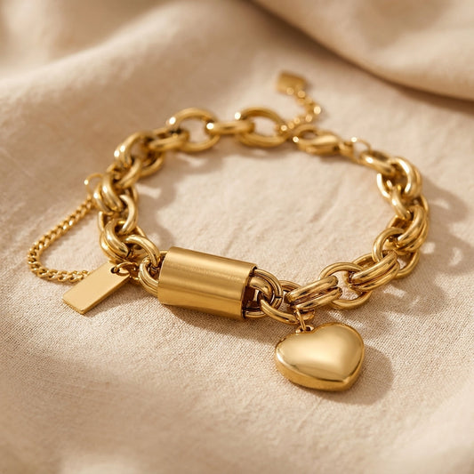 Elegantes Herzförmiges Gold Chunky Armband