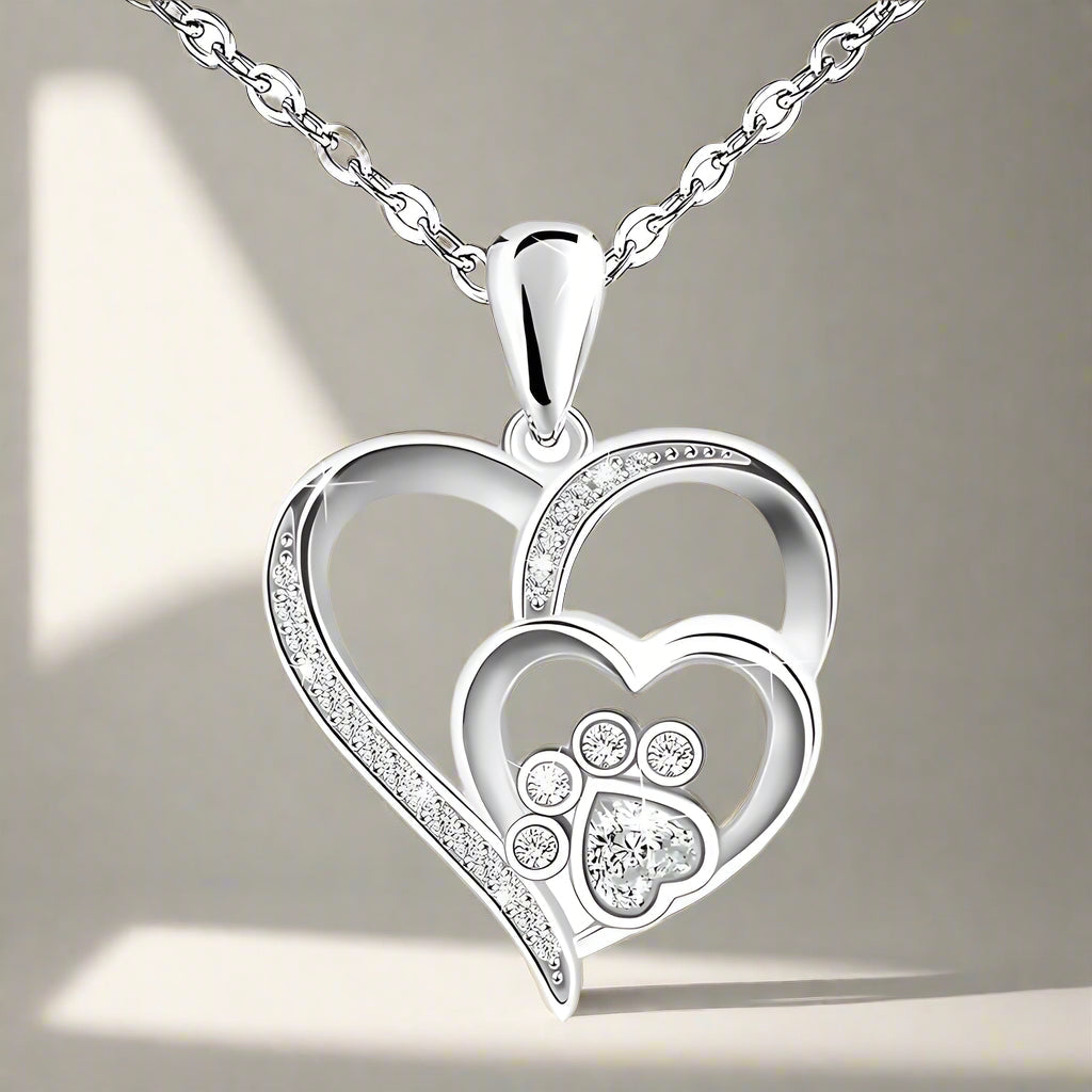 Sterling Silber Pfoten- & Herz-Halskette mit Zirkonia