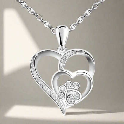 Sterling Silber Pfoten- & Herz-Halskette mit Zirkonia