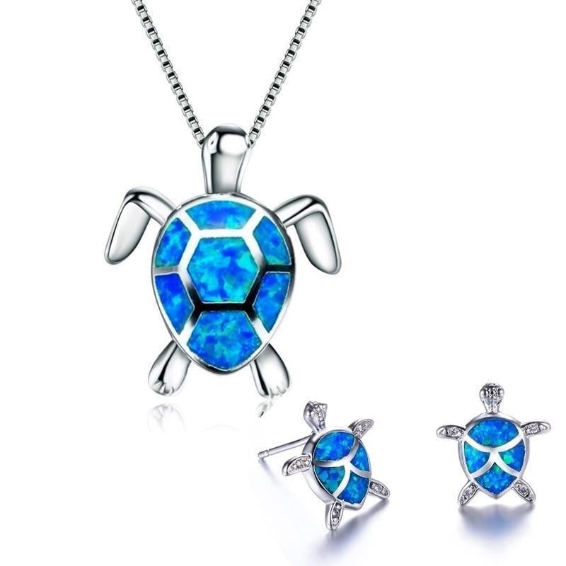 Seeküken-Halskette + Ohrringe Set aus Opal und Silber