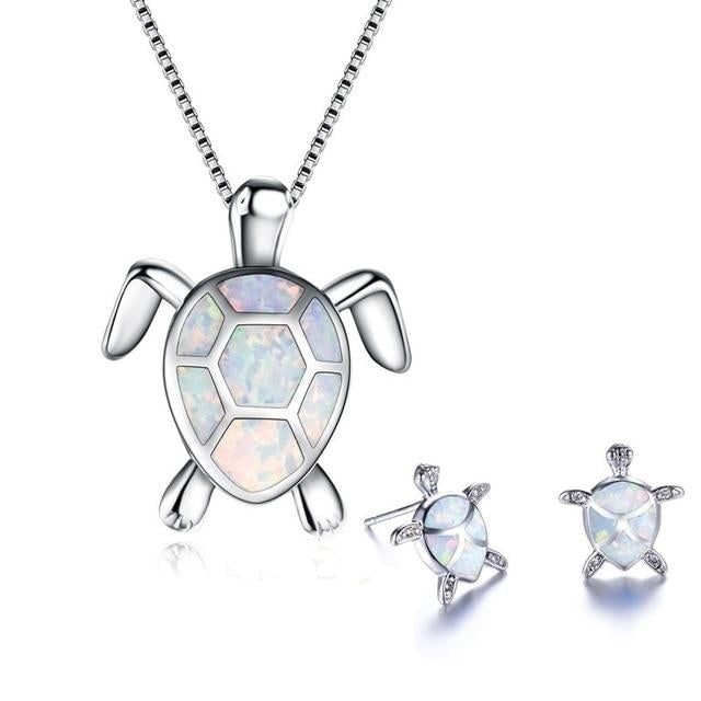 Seeküken-Halskette + Ohrringe Set aus Opal und Silber
