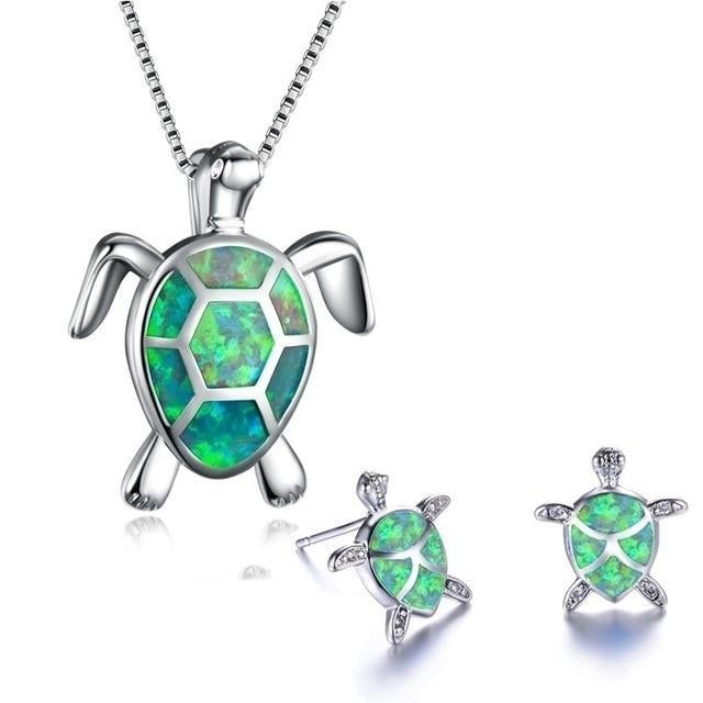 Seeküken-Halskette + Ohrringe Set aus Opal und Silber