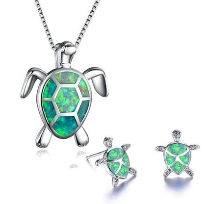 Seeküken-Halskette + Ohrringe Set aus Opal und Silber