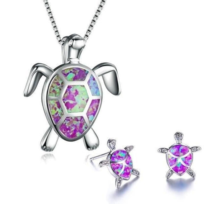 Seeküken-Halskette + Ohrringe Set aus Opal und Silber