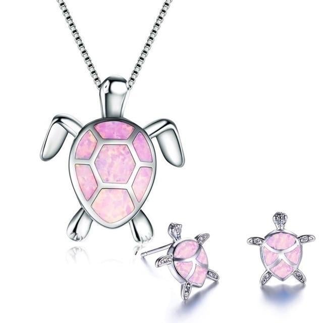 Seeküken-Halskette + Ohrringe Set aus Opal und Silber