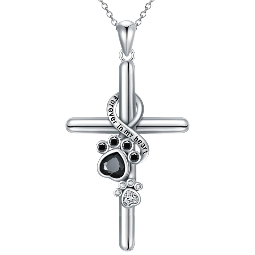 925 Sterling Silber Pfote & Kreuz Halskette