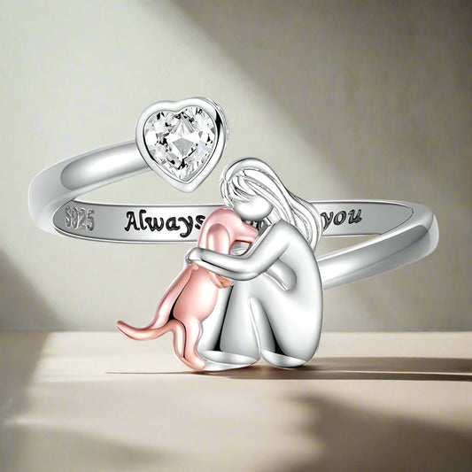 Verstellbarer Hundering aus 925 Sterling Silber – „Immer in meinem Herzen“ mit Zirkonia